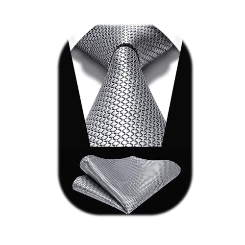 HISDERN Corbata de Hombre Plata Corbatas para Hombres Modernas Originales Formal Clásico Gravata Boda Negocios Corbata y Pañuelo de Bolsillo 8,5cm