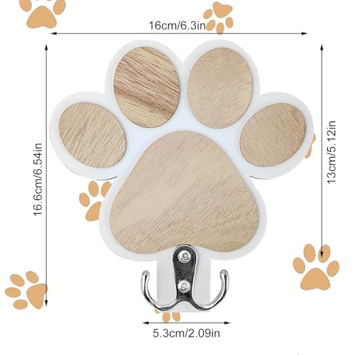 Geentargetel Hunde Garderobe mit Haken, Hundeleinengestell Schlüsselhalter Holz, Hundeleinenhalter Wand mit Hunde Und Pfotenabdrücken für Hundezubehör & Halsband (Weiß)