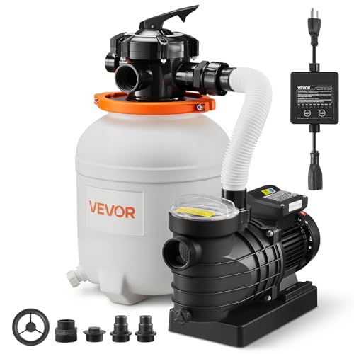 Image of VEVOR FlashPure Sand Filter Pump, 12 in for Above Ground Pool, 0.5 HP 3000 GPH, Swimming Pool Filter System with Timer, 6X Faster Filtration, Media Installed, Leak-Resistant, Ready to Use Out of Box | for Above Ground Pool, 3000 GPH Flow, 6X Faster Filtration, Leak-Resistant, Media Included Easy Installation, 24-Hour Timer