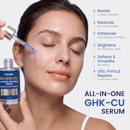 Image of Liposomal Copper Peptides Serum for Face with 1% GHK-Cu & Hyaluronic Acid | NAD+, 5 Peptides 5D Ceramides - Advanced Korean Anti-Aging Plumping Blue Serum for Fine Lines and Skin Elasticity, 1 Fl Oz