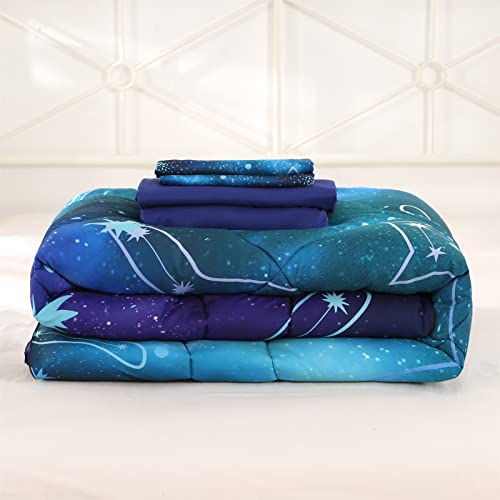 Wowelife Galaxy Constellation Comforter Set Blue Queen, Cat Bedding Set 5 Piece With Comforter, Flat Sheet, Fitted Sheet And 2 Pillowcases For Boys And Girls #TOP3