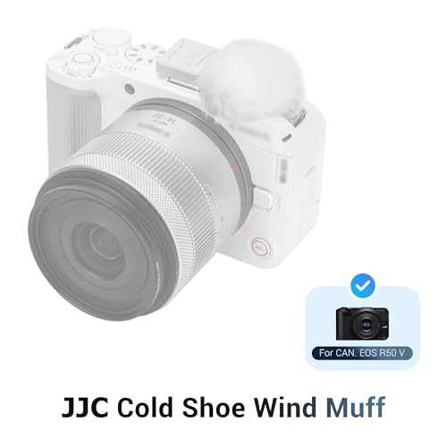 Image of JJC Cold Shoe Wind Muff for Canon EOS R50 V R50V Camera(Not for R50), White | Furry Windshield with Shoe Adapter Mount Holder for LED Light Microphone Attachment, Canon R50V Vlogging Accessories