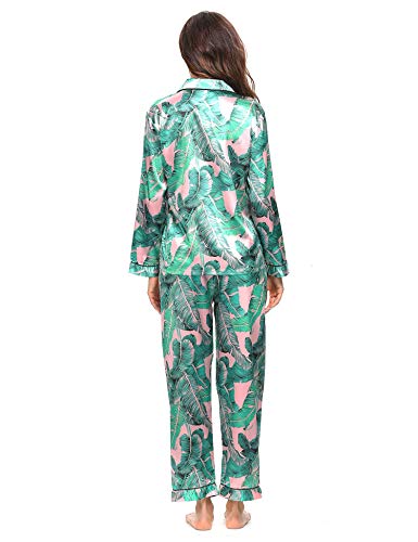 Swomog Womens Silk Satin Pajamas Set Button Down Sleepwear Loungewear #TOP4