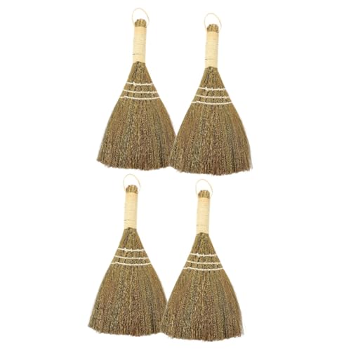 NIYANGLE Balai En Paille De Riz 4 Pièces Balai De Nettoyage De Cuisine Outil De Nettoyage De Ménage Balai De Nettoyage D'herbe Balai Chinois Pelle à Poussière Balai Portable Balai De Petit Balai De
