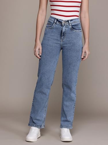 Image of Nifty Womens Mid Rise Denim Stretchable Straight Fit Boyfriend Jeans