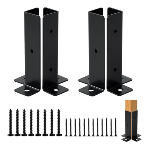 Base de soporte de poste - metal recubierto de polvo, ancla de valla ajustable | Soporte de poste de madera pesada para instalación de terrazas y cercas, revestimiento resistente al óxido asegura l