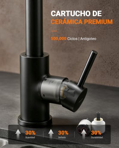 Miniatura 7 de Grifema, G4008b Grifo De Cocina, 360 Grados Giratorio Cocina Monomando Fregadero Agua Fría Y Caliente, Negro