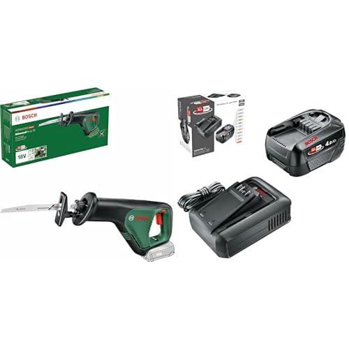 Bosch Akku Säbelsäge AdvancedRecip 18 (ohne Akku, 18 Volt System, im Karton) + Bosch Akku und Schnellladegerät Starter Set 18V (1x 4,0Ah Li-Ionen-Akku; 1x Schnellladegerät; POWER FOR ALL 18V Alliance)