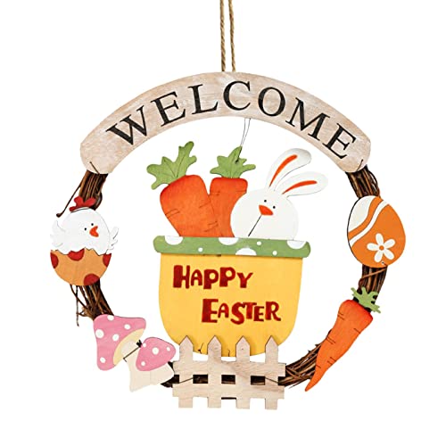 Letrero de madera para puerta de Pascua, decoraciones de primavera para el hogar, guirnalda de pancarta de zanahoria de conejo, decoraciones de Pascua para chimenea, temática de primavera Cenmoo