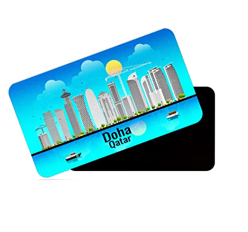 Image of dhcrafts Rectangular Rubber Fridge Magnet /Magnetic Card Blue Qatar Doha Design Pack of 1 (8.6cm x 5.4cm)