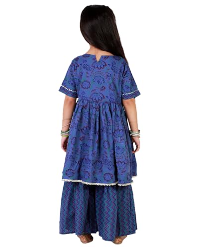 Baby Girls Cotton Sanganeri Printed Frock Style Kurti with Printed Sharara Dress3