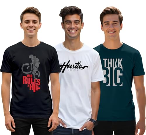 XENOVAURBAN Men's Printed T-Shirt Combo Pack of 3 | Regular Fit C...