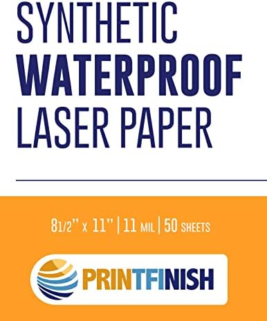 Printfinish Synthetic Laser Paper | 8.5x11 Weatherproof Copy Paper | 305mm x 457mm 11 Mil Tear Resistant Printer Paper | Superior Laser Image Quality | Ideal for Full-Colour Prints (Box of 50)