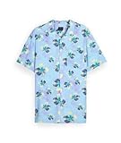 Chemise ecovero imprimée MEADOW. Chemise manches courtes col hawaoeen ouvert en viscose Ecovero 130g/m², imprimé allover et poche poitrine avec étiquette tissée.. Notre mannequin studio mesure 1m80 et porte une taille L.