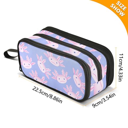 Image of Cute Axolotl Salamander Pencil Case Big Capacity Handheld 3 Compartments Pencil Pouch Portable Large Storage Canvas Pencil Bag for Boys Girls Adults Students