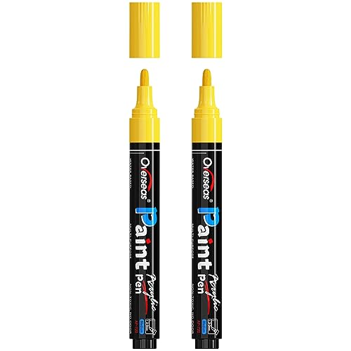 Overseas Yellow Paint Pens Paint Markers - Permanent Acrylic Markers 2 Pack Water Based Quick Dry Waterproof Marker Pen for Rock Wood Plastic Metal Canvas Glass Fabric Mugs. Medium Tip