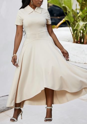 Image of Women Elegant Empire Waist Dress Trendy Short Sleeve A Line Dresses Flowy Church Cocktail Party Dress