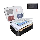 Fireproof Document Box, 14.6''×11.4''×4'', Large Capacity Portable Fireproof File Storage Box with Lock, Waterproof Document Organiser with for Certificates Cash Contract A4 Files and Valuables Black