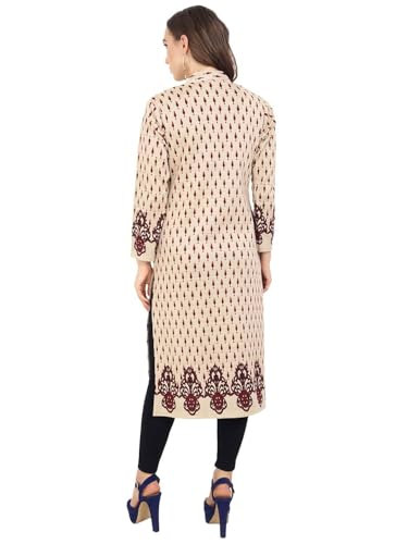 Image of Rosary Women's Winter Wear Jacquard Woolen Straight Kurti with 2 Side Pockets
