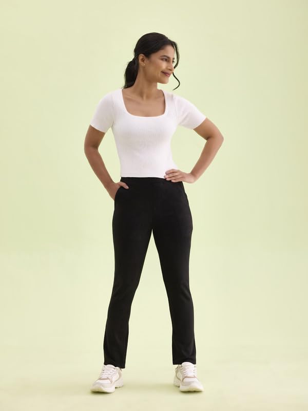Image of GO COLORS Women Solid Mid Rise Suede Treggings