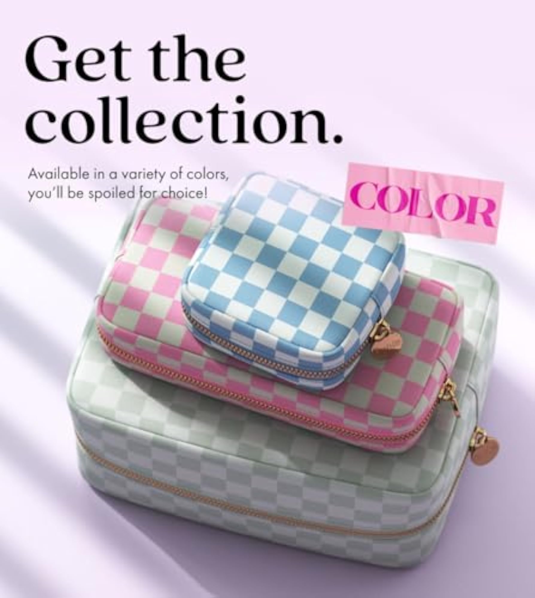 Portable Checkered Pattern Cosmetic Organizer Bag