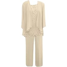 3 Piece Mother of The Bride Dress Pant Suit with Jacket Long Chiffon Formal Dresses for Women Wedding Guest