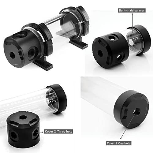 Dracaena.io 200mm G1/4” Holes, 55mm OD Cooling Acrylic Ball Water Reservoir, Water Tank with Metal Cover, Multi outlets for Computer Water Cooling System