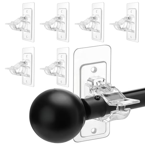 6er-Pack Gardinenstangenhalterungen ohne Bohren,Verstellbare Selbstklebende Gardinenstangenhalter,nagelfreie Gardinenstangenhaken für Badezimmer,Schlafzimmer,Küche,Wohnzimmer,curtain rod hooks