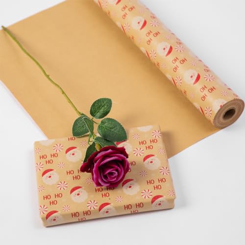 43cm×20M Christmas Wrapping Paper Roll, Kraft Gift Wrapping Paper Printed with Santa Claus Recyclable Kraft Paper Roll for Christmas Birthday Wedding Gift Wrap - Image 3