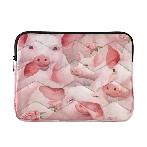 Funda para portátil 13-14 pulgadas con patrón de cerdos rosa