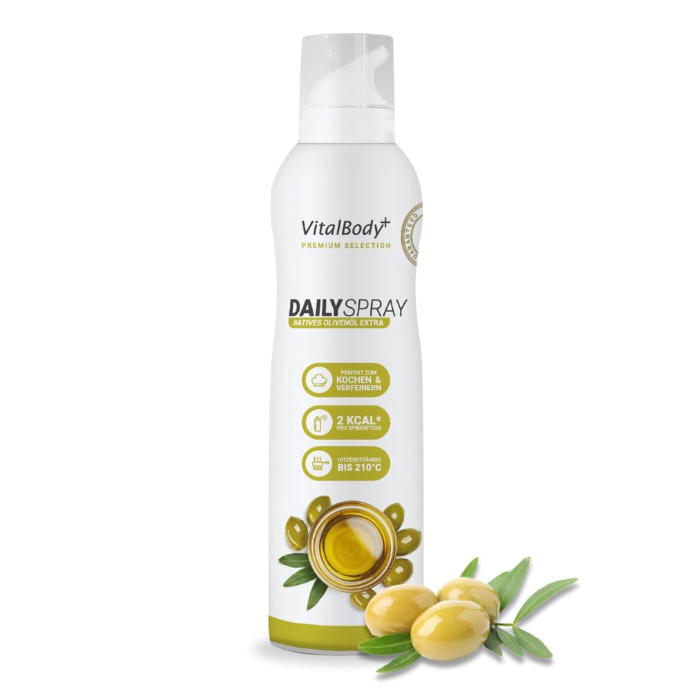 VitalBody+ DailySpray natives Olivenöl extra, 800 Portionen, Pfannenspray zum Braten, Grillen & Verfeinern, für gesundes Kochen, Non-Stick cooking spray mit Olivenöl