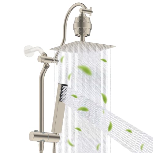 Hibbent Hibbent 10'' Filtered Showerhead with 4-mode Handheld Spray, Brushed Nickel Square 10'' with Filter Brushed Nickel