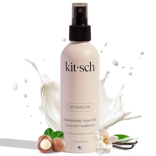Kitsch Argan Milk Leave In Conditioner Spray – Lightweight Moisturizing Hair Spray for Women and Men - Hair Detangler Spray for Curly, Wavy, Fine, Dry & Damaged Hair - Silicone-Free - 6.8oz
