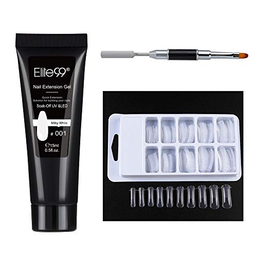 Elite99 Poly Gel Nail Kit Extension Poly Gel Polish with 100pcs Nail Tips Quick Building Gel New Start Kit 15ML
