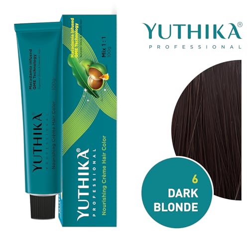 Image of Yuthika Professional Creme Hair Color Dark Blonde 6.0 100g with Developer 30 Vol 100ml, Permanent Hair Color Cream, Grey Coverage, For Men & Women