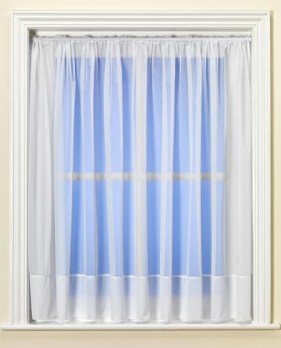Envelope Hem White Voile Net Curtain - One Metre Width (Drop 152cm (60”)) - Sheer Semi Transparent Slot Top Privacy Drapes