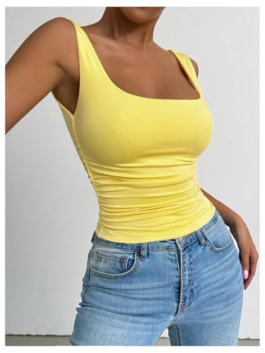 SOLY HUX Women's Summer Sleeveless Square Neck Tank Top Ruched Slim Fit Basic Vest Tops3