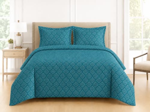 Image of DECOR2ADMIRE 400 TC Cotton Bedsheet with 2 Pillow Covers, Premium Damask Self Design Bed Sheet for Double Bed (Teal, Double King)