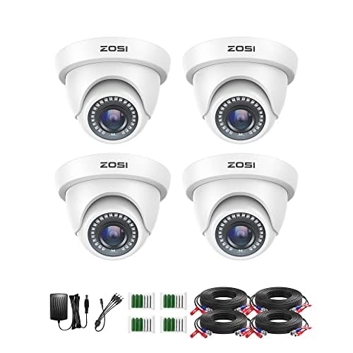 ZOSI 4 Pack 1080P Security Cameras,Night Vision,2MP Outdoor Indoor CCTV White Dome Camera Compatible with 1080P/5MP/4K HD-TVI Analog CCTV DVR System 4Cam