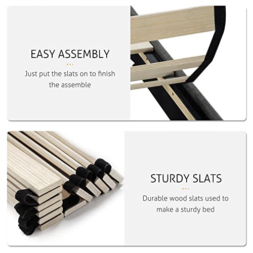 Sha Cerlin Full Size Upholstered Platform Bed With Curved Rhombic Button Tufted Headboard, Easy Assembly, Dark Grey #TOP4