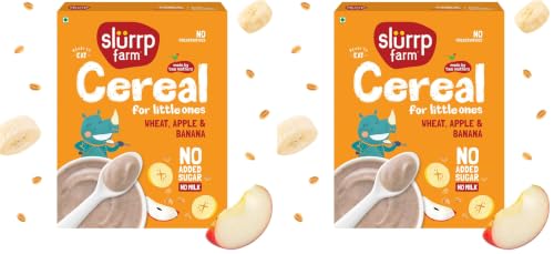 Image of Slurrp Farm No Added Sugar Instant Wheat Apple & Banana Cereal | No Milk No Preservatives | 300g (Pack of 2)