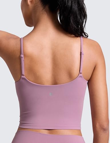 Image of CRZ YOGA Butterlift Scoop Neck Crop Tank Top | Medium Support, Removable Pads, Yoga, Buttery Soft, Adjustable U Back, Longline Sports Bras for Women