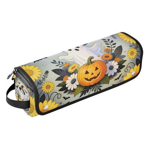 Bolsa de viaje para herramientas de cabello para mujer con almohadilla resistente al calor, portátil para plancha y accesorios de cuidado capilar, accesorios de Halloween con fantasmas, sombrero de bruja y calabaza miniatura 1