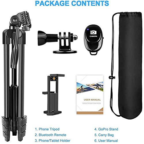 Camera Tripod With Remote For Canon Nikon Dslr Camera, 60'' Camera Tripod Camera Stand For Canon Rebel Eos Nikon Dslr Go-Pro, Travel Camera Phone Tripods Stand For Phone Tablet Ipad With Go-Pro Mount #TOP5