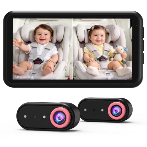 Image of LUCKVIEW BM2 PRO Dual Baby Car Camera, 5.2 inch 1080P Baby Monitor | IR Night Vision and Anti-Shake Mount; Split View Helps Parents Check 2 Kids or Pets In Rear-Facing Car Seats