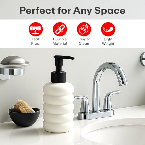 Image of Rioware Ceramic Soap Dispenser Hand Wash Bottles for Basin | Multipurpose Refillable for Liquid Shampoo, Kitchen, Bathroom, and Household Use | 300Ml, Pack of 1 - Round White