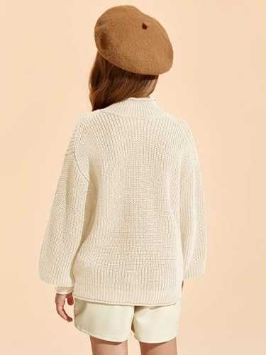 Image of rrhss Girls Mock Neck Loose Knit Sweaters Kids Long Sleeve Slouchy Warm Cute Fashion Pullover Tops 5-14 Years
