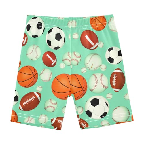 CHIFIGNO Cute Footballs Basketballs Green Girl's Cartwheel Shorts Under Dress Bike Shorts Cotton Biker Short Girls Clothes Summer 5T