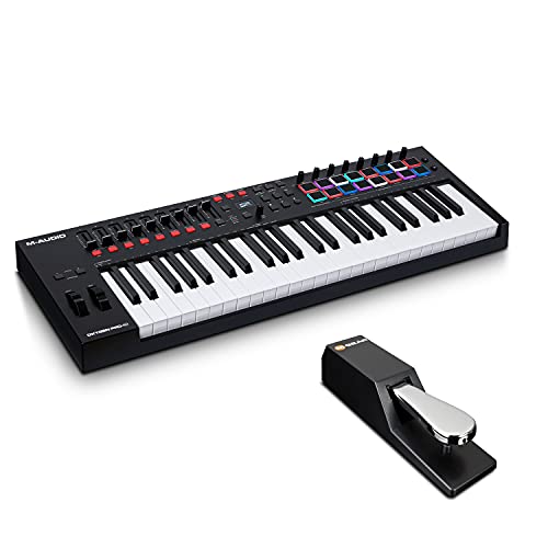 M-Audio Oxygen Pro 49 + SP-2 - Teclado controlador MIDI USB con 49 teclas sensibles a la velocidad, pads de ritmos y paquete de software incluido + Pedal de sustain de estilo piano