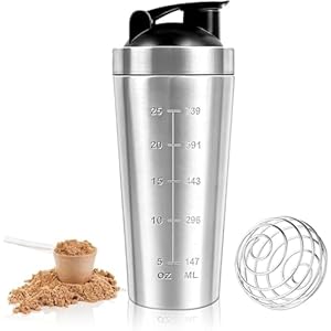 Bouteille shaker de protéines de 750 ml en acier inoxydable pour salle de sport, mélangeur de protéines avec mixball, bouteille d’eau de sport anti-fuite pour homme et femme